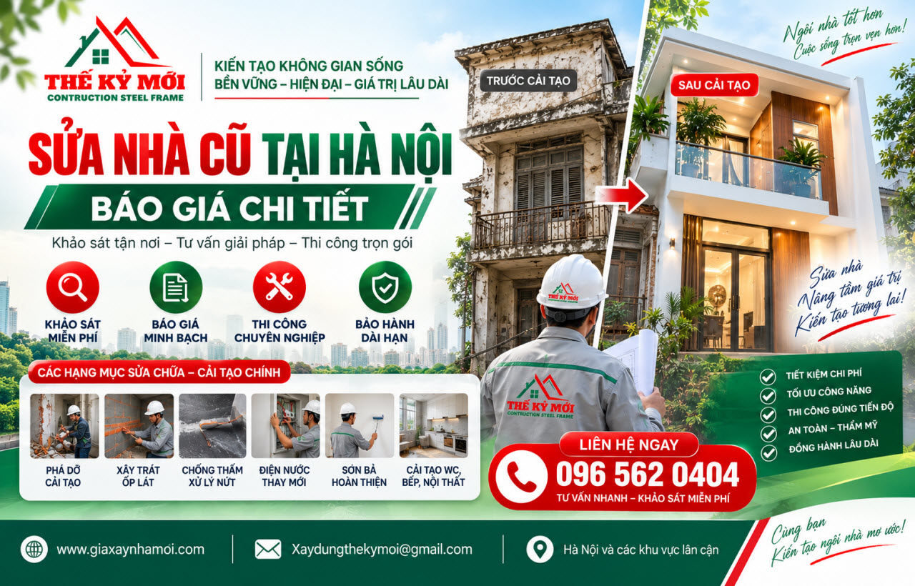 Sửa nhà cũ tại Hà Nội - Bảng giá chi tiết